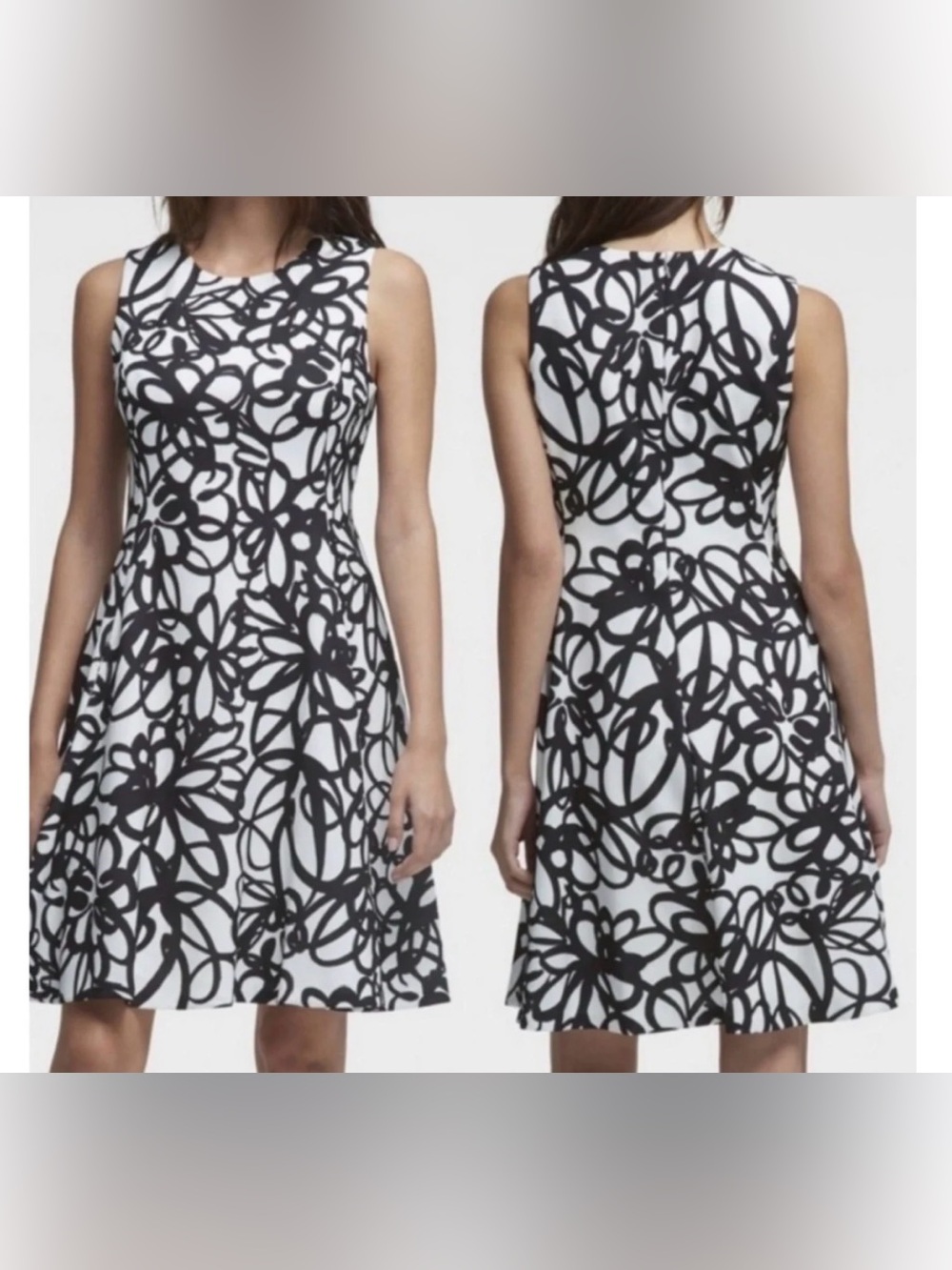 Floral Swirl Print Sleeveless Aline Dress | Size 2 | DKNY